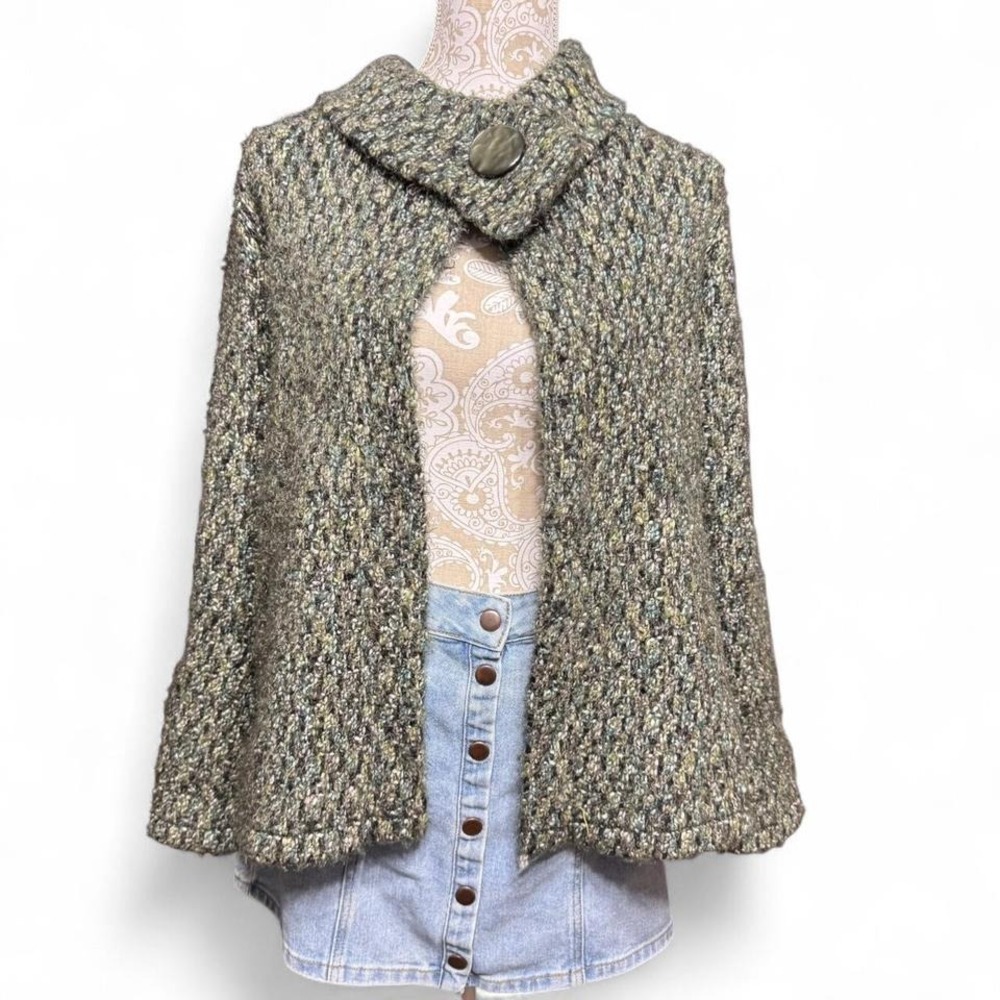 Vintage Carole Little Poncho Sweater Cardigan Knit Wool Fall Academia Layering - Picture 1 of 5